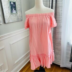 Rebecca Taylor Women’s Coral Off The Shoulder Babydoll Gauze Ruffle Dress Sz S